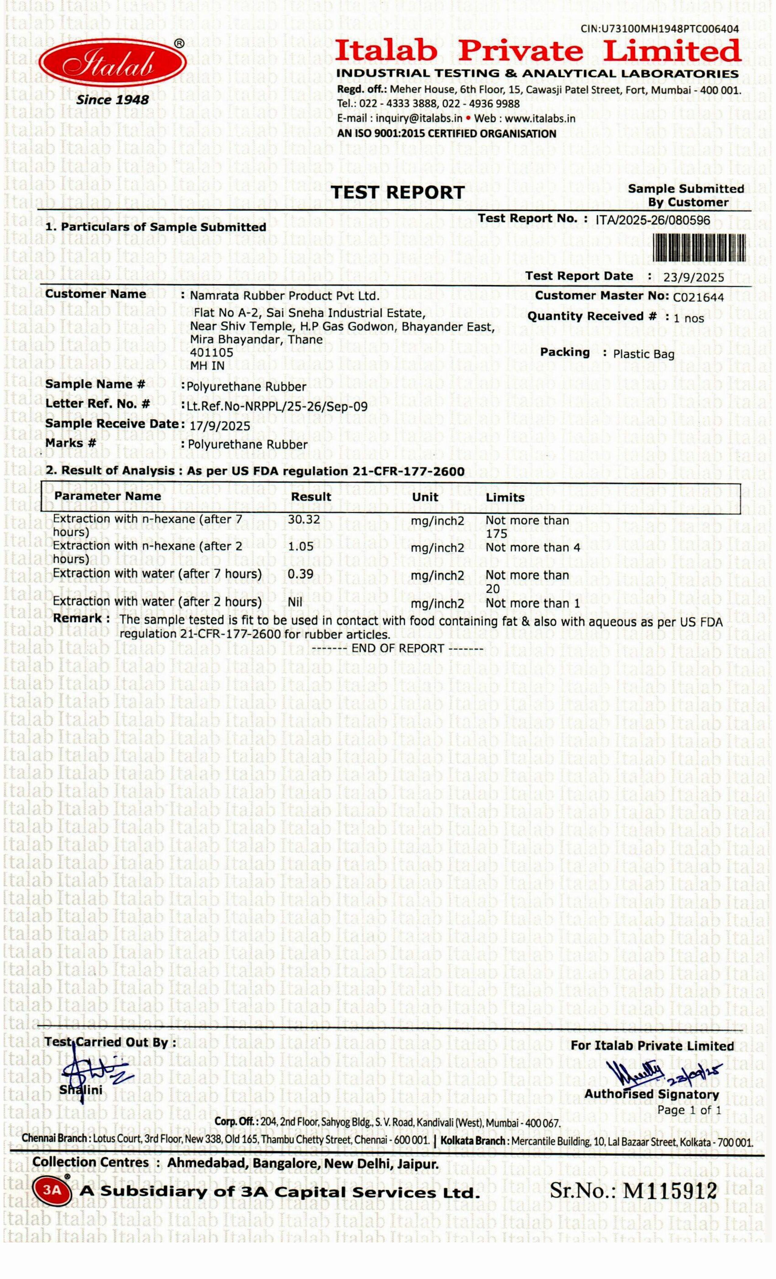 Polyurethane Rubber Food Grade